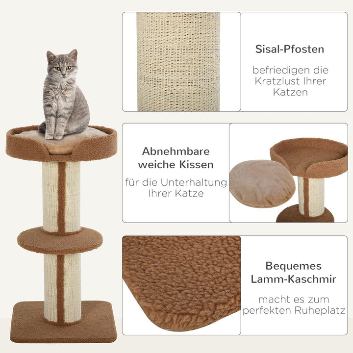 PawHut Kratzbaum 91 cm Katzenturm mit Sisalstämme, Plattform, Kissen mehrstöckiger Katzenkratzbaum,