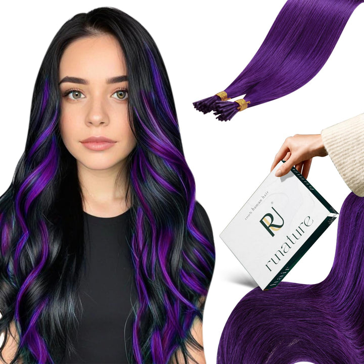 RUNATURE Lila Extensions Bonding Echthaar 45cm Hot Pink Keratin Haarverlangerung Echthaar I Tip Haar