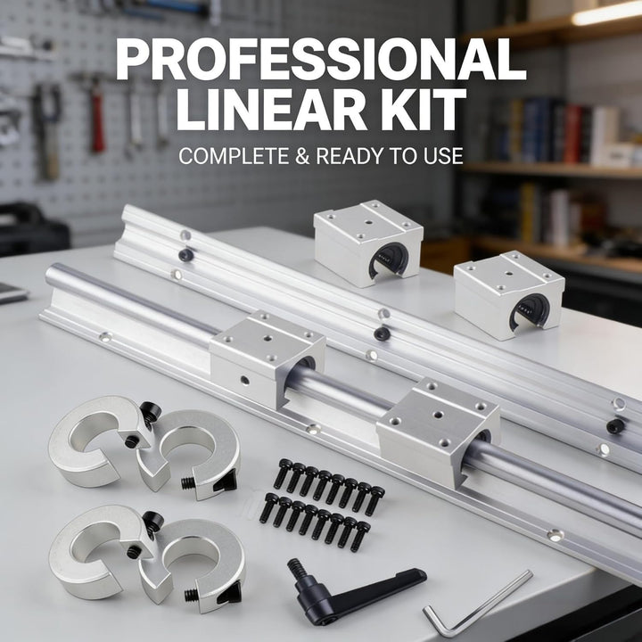 GooEquip Linearführung SBR20 300mm 2 x Linearschienen und 4 x Lagerblöcke mit SBR20 Schienenstopper,