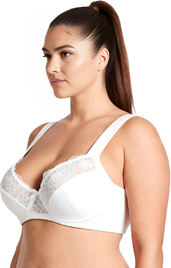 Curve Muse Damen Übergrösse Minimizer Bügel-BH mit Stickspitze - 2er Pack 75D Schwarz, Buttermilch(2