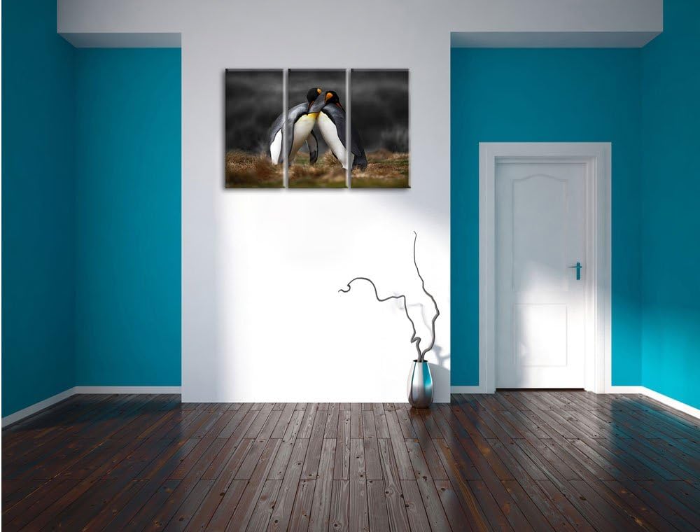 Pinguine in der Antarktis / 3-Teilig/Gesamtmass 120cm Leinwandbild bespannt auf Holzrahmen/Wandbild
