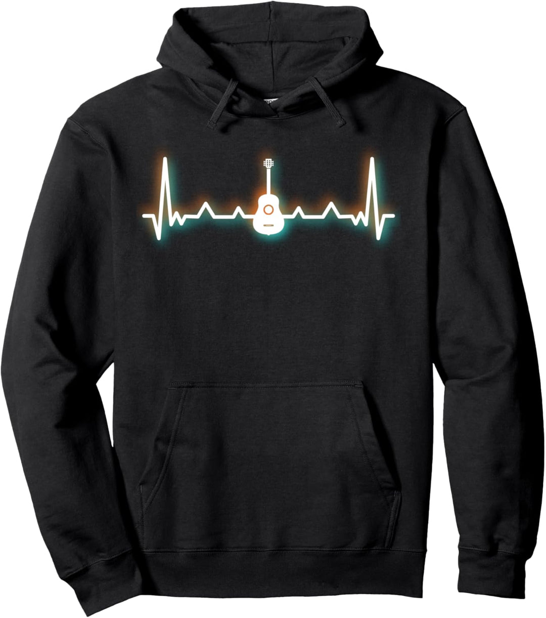 Acoustic Guitar Heartbeat Music Gift For Men Musician Player Pullover Hoodie