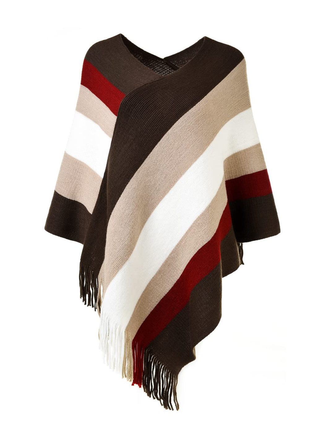 Ferand Damen Gestreifter Poncho Pullover Vielseitiger Schal zum Wickeln mit Fransen für Herbst und W