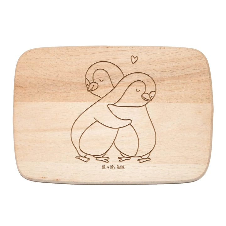 Mr. &amp; Mrs. Panda Holzbrett Pinguine Kuscheln - Geschenk, Valentinstag, Frühstücksbrett, Hochzeitstag