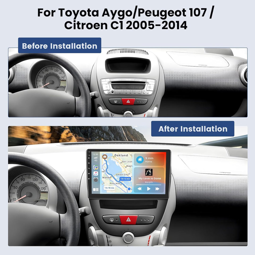 Hikity 2+64G Android 15 Autoradio für Toyota Aygo/Peugeot 107/ Citroen C1 2005-2014 Radio Wireless C