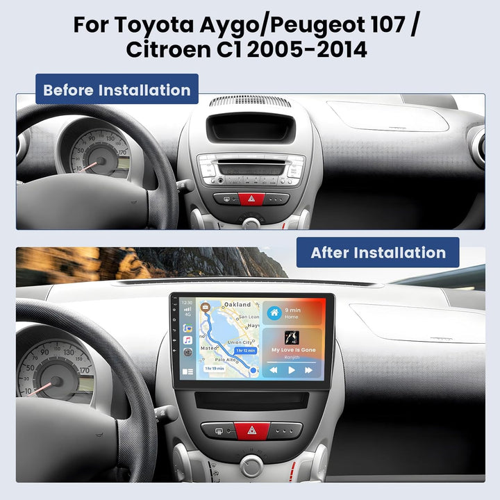 Hikity 2+64G Android 15 Autoradio für Toyota Aygo/Peugeot 107/ Citroen C1 2005-2014 Radio Wireless C