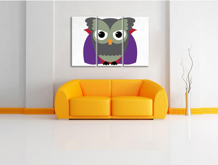 Pixxprint Vampir Eule als Leinwandbild/Grösse: 3 Teilig (120x80) cm/Wandbild/Kunstdruck/fertig bespa