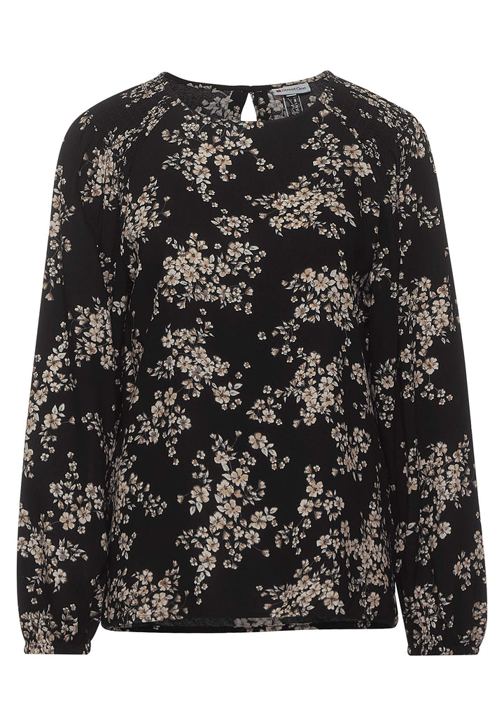 Street One Damen Smok-Bluse mit Blumen Black 34