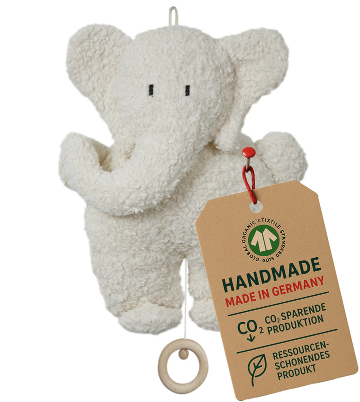 Efie Spieluhr Elefant aus Bio-Baumwolle (kbA), GOTS-zertifiziert, waschbar, handgefertigt, Made in G