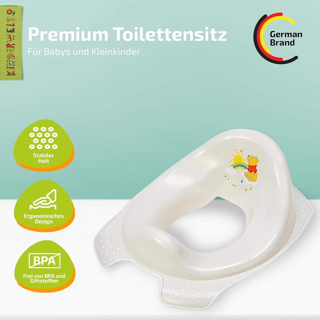 KiNDERWELT Premium Toilettensitz für Kinder und Babys, Disney Winnie Pooh Design in Weiss, Töpfchen