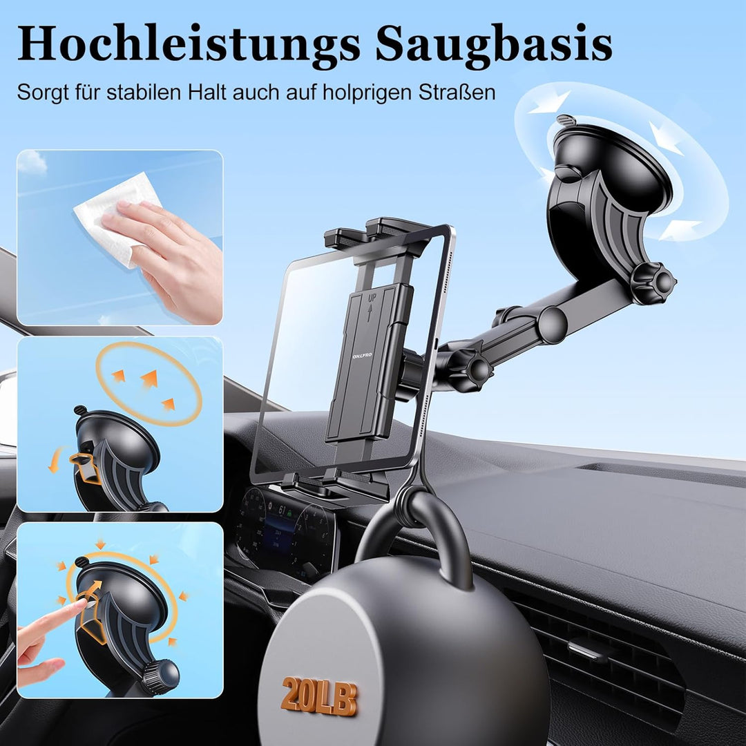 OHLPRO Tablet Halterung Auto Vorne, iPad Halterung Saugnapf, Windschutzsche und Armaturenbrett Unive