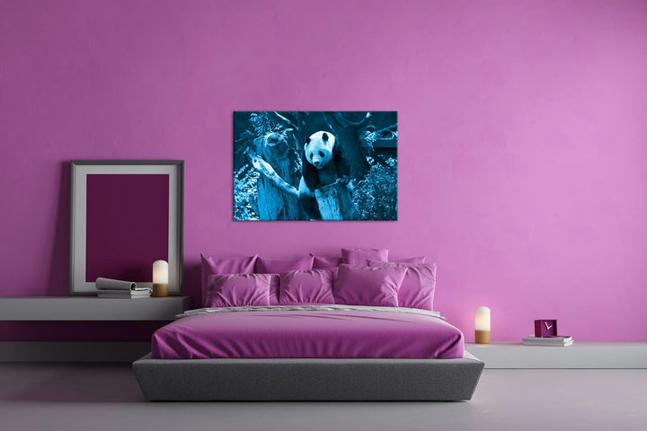 deyoli knuffiger Panda Format 120x80 Effekt: Monocrome Blau als Leinwandbild, Motiv fertig gerahmt a