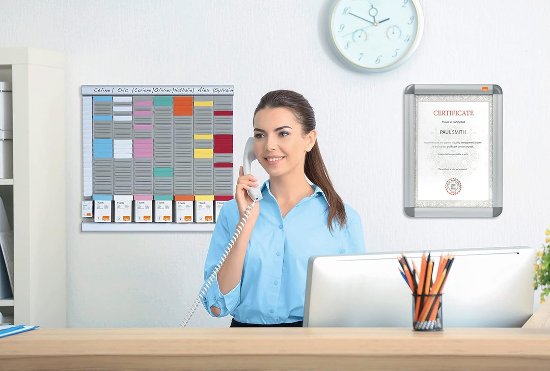 Nobo T-Karten Büro Planungsset, Wandmontage, Haftnotizen Set mit 7 Spalten & 24 Slots, Grösse 2, ink