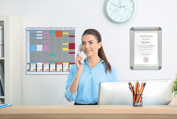 Nobo T-Karten Büro Planungsset, Wandmontage, Haftnotizen Set mit 7 Spalten & 24 Slots, Grösse 2, ink
