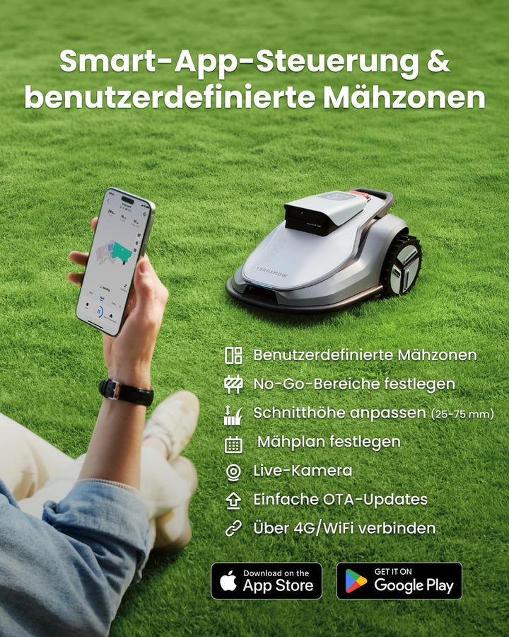TerraMow V600 Mähroboter ohne Begrenzungskabel mit Garage, Tri-AI Vision-Technologie ohne Kabel-/RTK