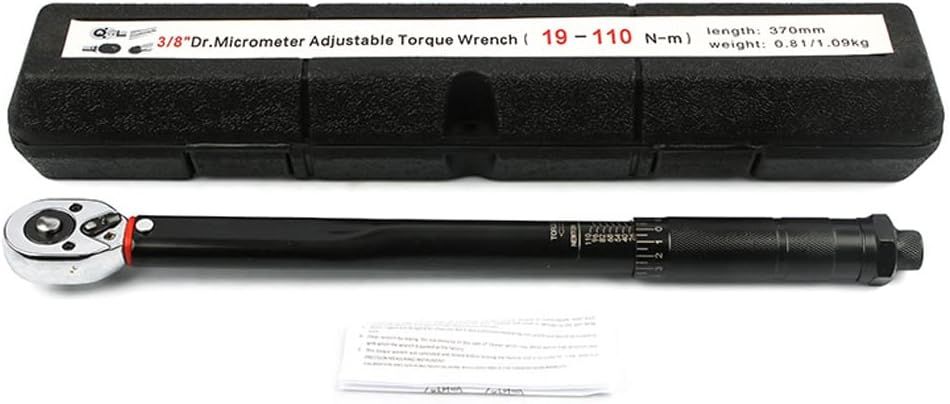 Drehmomentschlüssel, 10 mm (3/8"), 19-110 Nm, Schwarz Drehmoment-Schlüsse - Gesamtlänge: 370 mm, 3/8