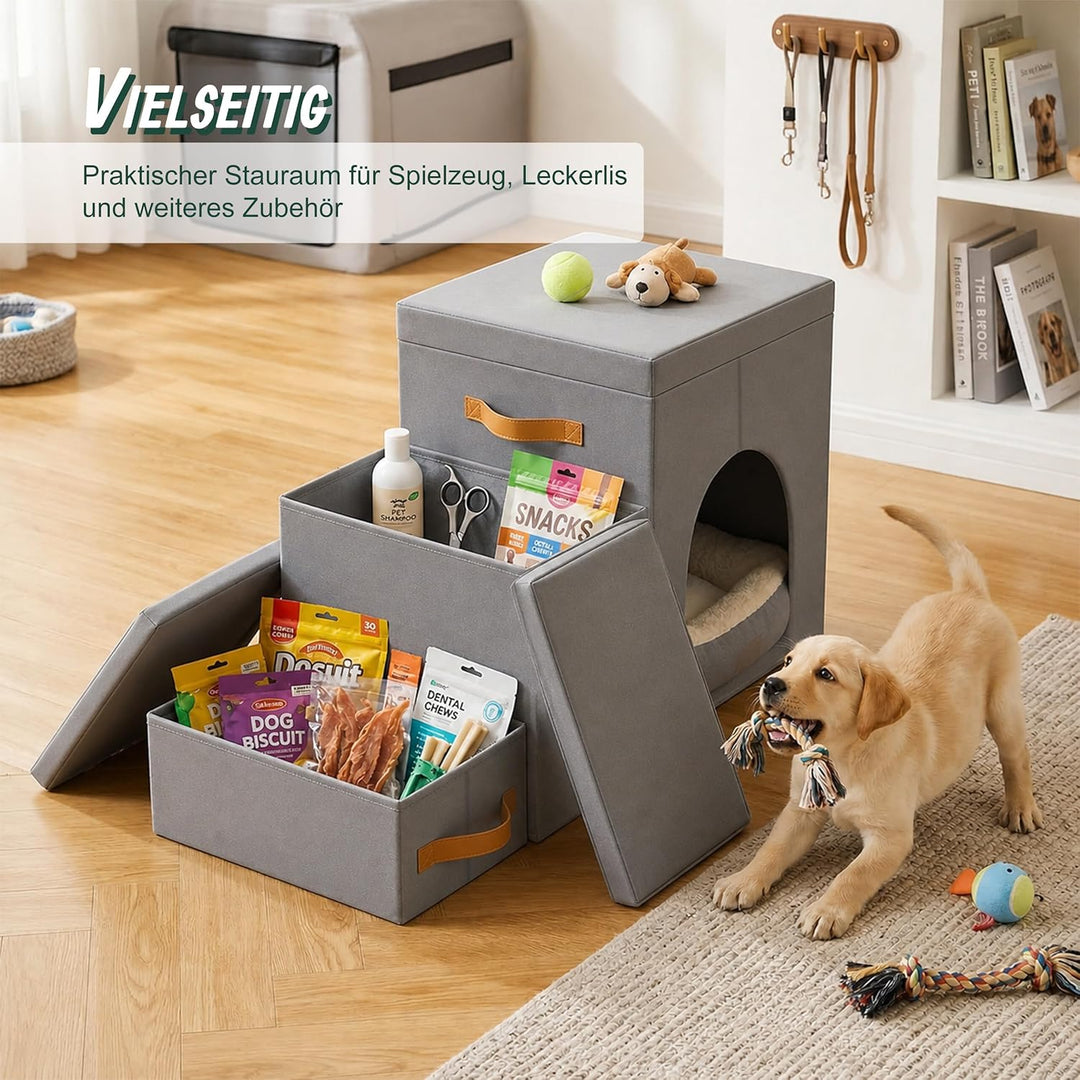 Relaxdays Hundetreppe, 3 Stufen, Höhle & Stauraum, HxBxT: 44,5 x 78 x 33,5 cm, faltbar, Hunderampe B