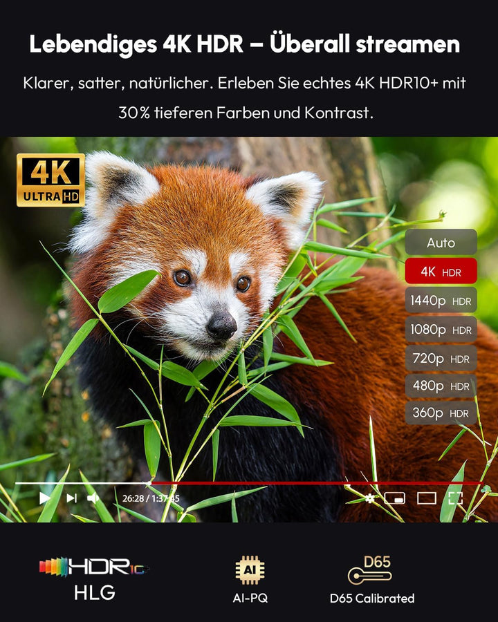 4K Beamer Google TV Ultra HD Smart Beamer 4K Heimkino mit HDMI ARC HDR10+1400 ANSI Led Video Tragbar