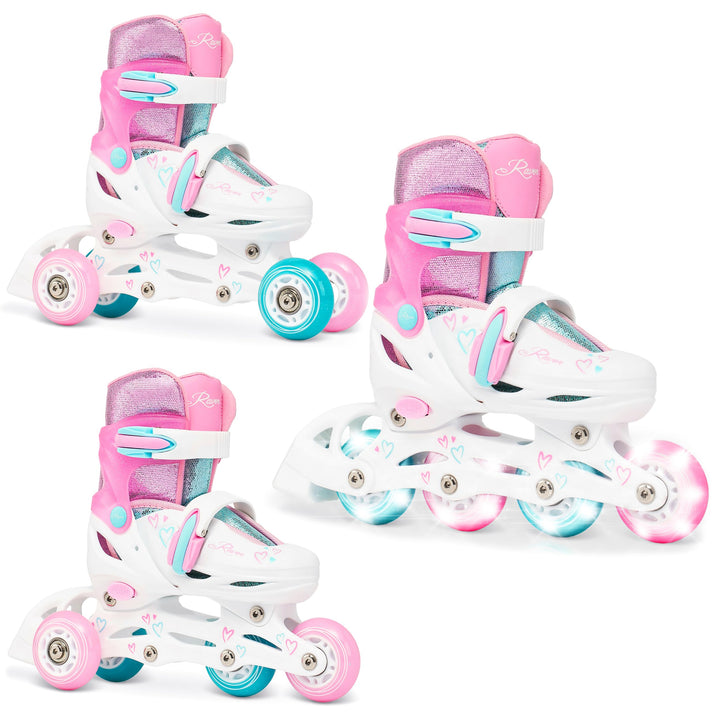 RAVEN 3in1 Inline Skates Triskates Rollschuhe Inliner für Kinder Mädchen verstellbar 27-30 (16,5cm-1