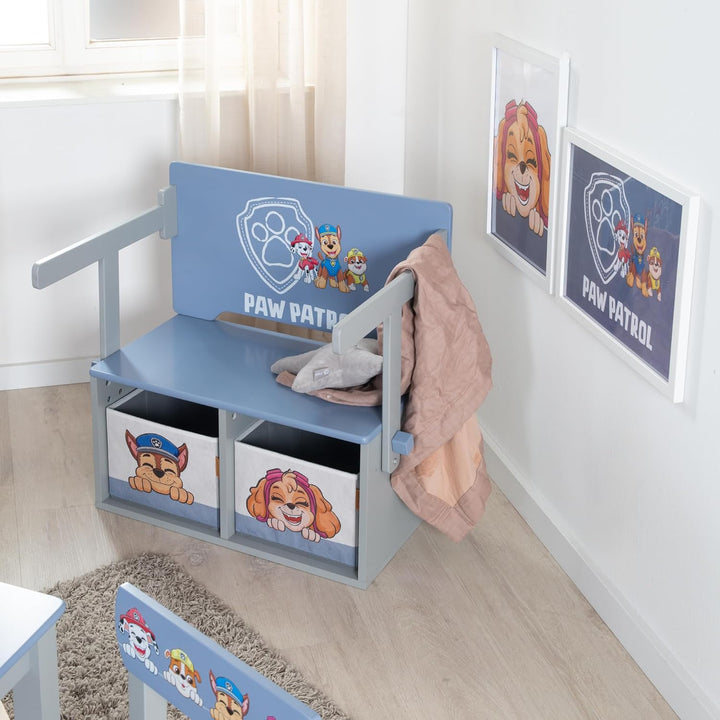 Klappbare Sitzbank Paw Patrol + 2 wendbare Aufbewahrungsboxen - Umbaubar zum Kindertisch - Ab 18 Mon