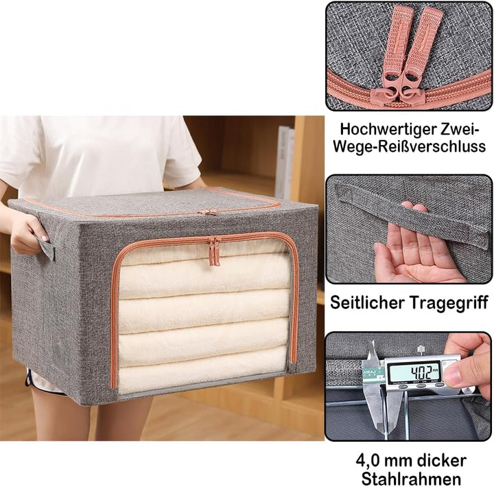 3 Stück Aufbewahrungstasche mit Metallrahmen 24L - Stapelbare Aufbewahrungstasche für kleideraufbewa