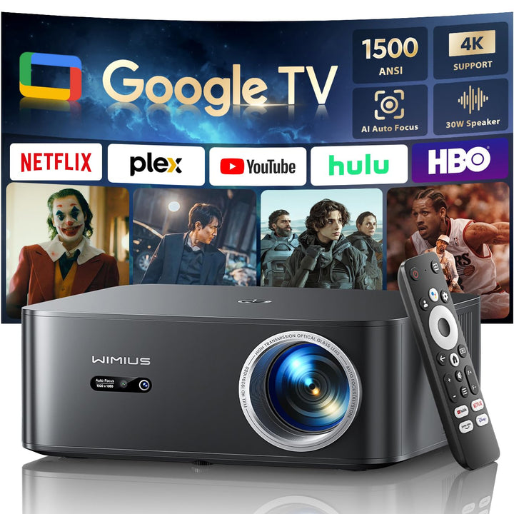 Beamer 4K [1300 ANSI|Google TV] FHD 1080P Beamer 4K Unterstützt, Autofokus Auto Trapezkorrektur 20W
