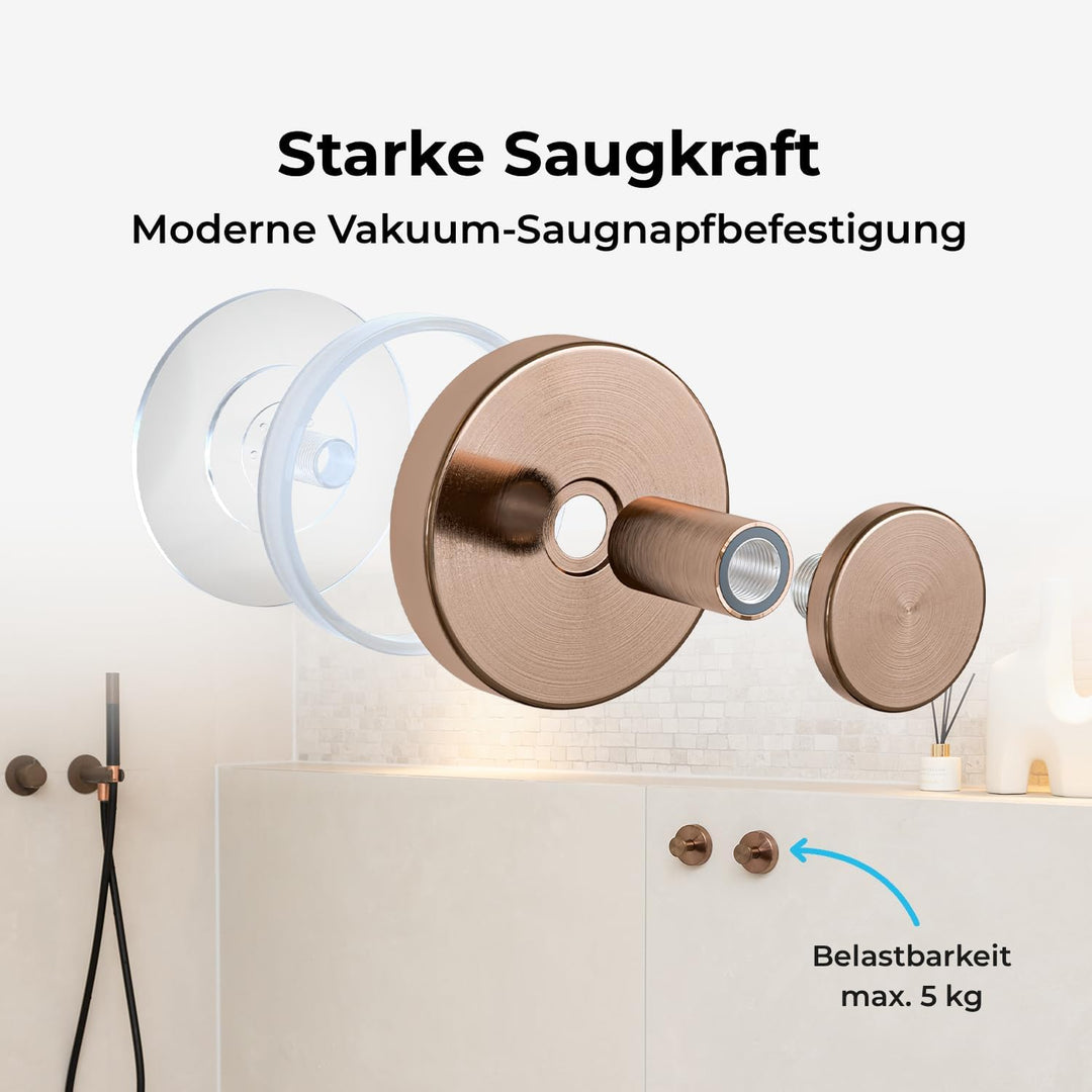 Sanova Handtuchhalter ohne Bohren 2er Set Kupfer Bronze – Handtuchhaken mit Saugnapf – Twist &amp; Lock