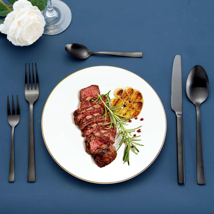 Besteck Set Schwarz, Hunnycook Besteck Set 6 personen, 30-teilig Edelstahl Schwarzes Besteck für Hau