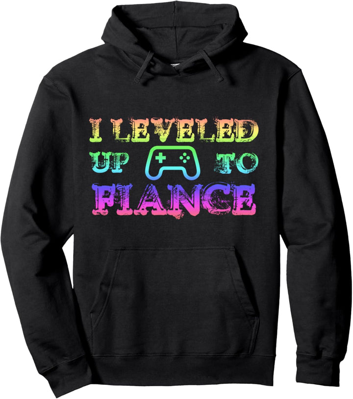Fiance I Leveled Up To Funny Matching Gaming Watercolor Gift Pullover Hoodie
