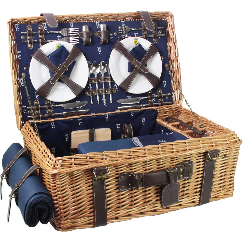 Les Jardins de la Comtesse - Picknick Wicker und Leder Champs-Elysees Blau - Picknickkorb Full / 4 P