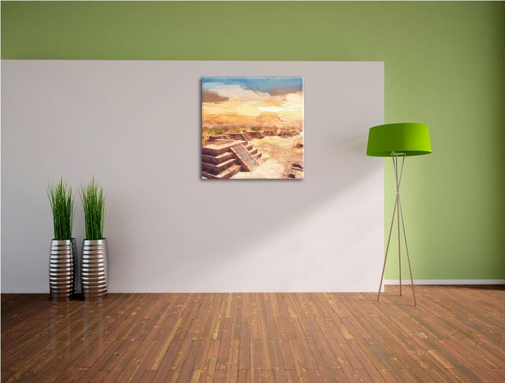 Pixxprint unfertige Maya Tempel in Teotihuacan, Format: 70x70 auf Leinwand, 70x70