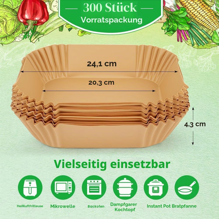 BYKITCHEN 100 Stück Airfryer Backpapier für Philips 6.2L/COSORI 5.5L,6L,6.2L, 20cm-24cm, Heissluftfr