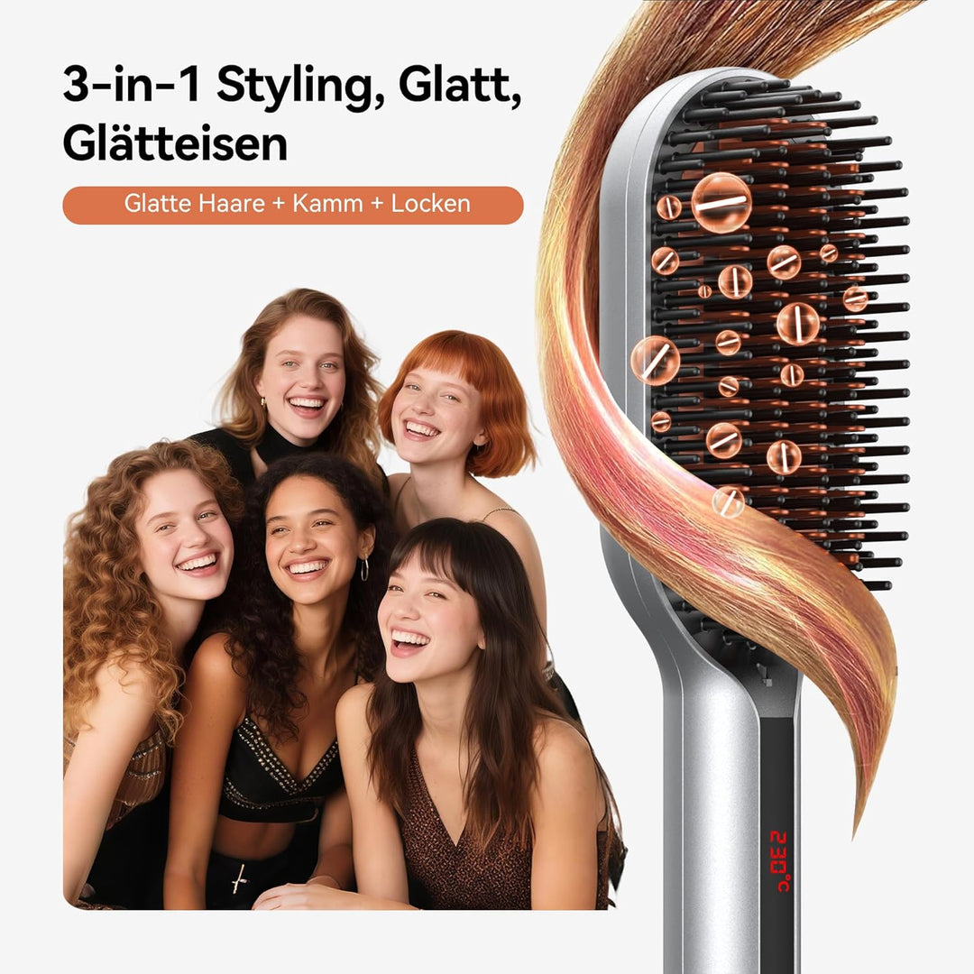 Glätteisen Haarglätter Bürste, Kompakte Heizbürste, Glattes Styling Leicht, Glatteiseisen für Schnel