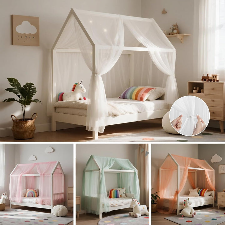 Hausbett Himmel Set, 2 Stück Betthimmel Hausbett für Hausbett Deko, Bett Vorhang für Mädchen Jungen