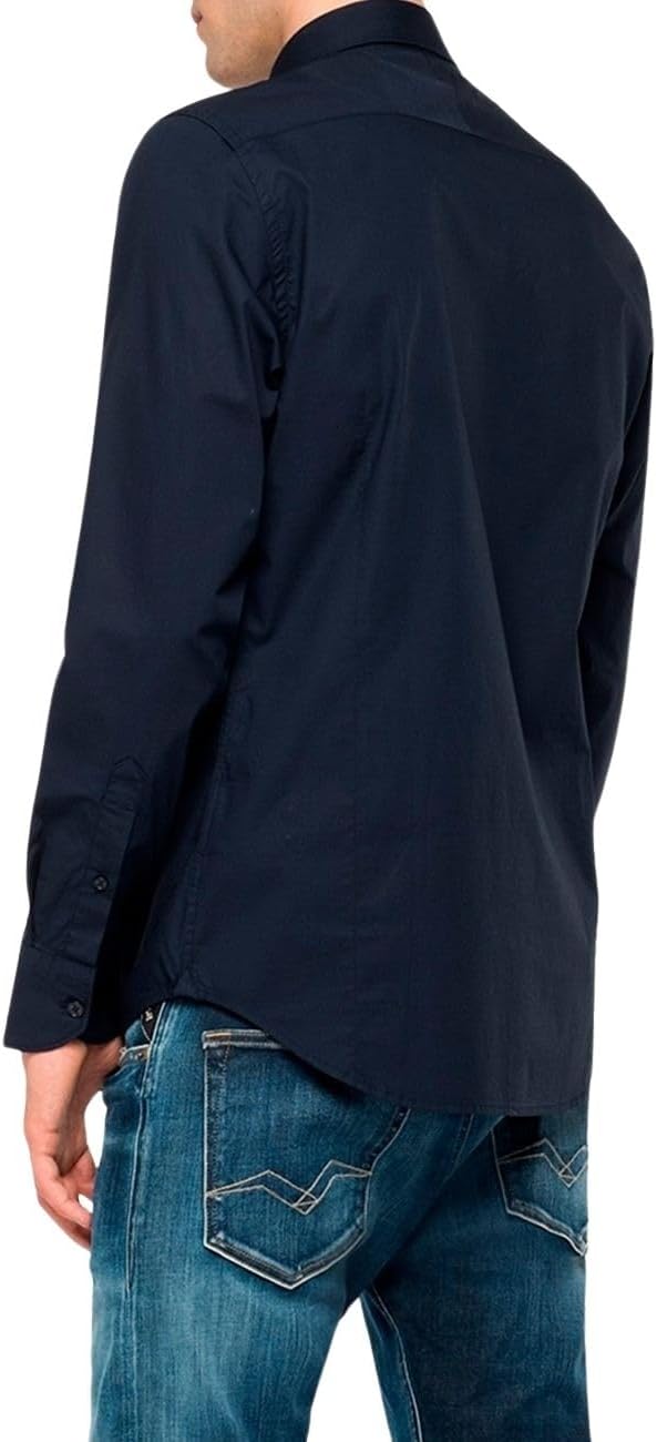 Replay Herren Hemd Langarm mit Stretch M Blue. 087, M Blue. 087