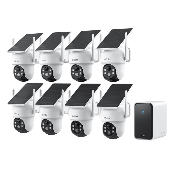 aosu 3K Überwachungskamera Aussen Solar Akku, 8 Cam-Kit &amp; aosuCortex, Kein ABO, 5MP UHD, 32GB Lokal