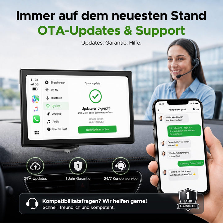 LAMTTO Wireless CarPlay Display &amp; Android Auto Display fürs Auto Nachrusten | 7 Zoll Tragbare Autora