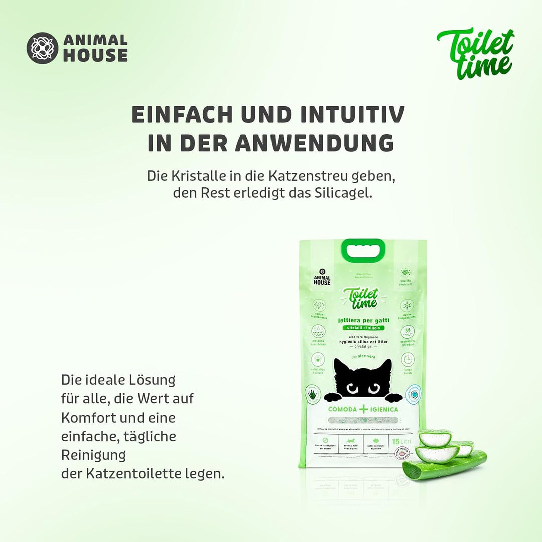 Animal House Toilet Time – 15 l Katzenstreu aus Silikonkristallen – antistatisch und sicher – staubf