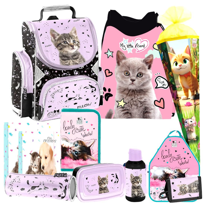 Katze Cat 8 Teile Set SCHULRANZEN Ranzen Tasche Schulrucksack Rucksack Federmappe Tornister Schultüt