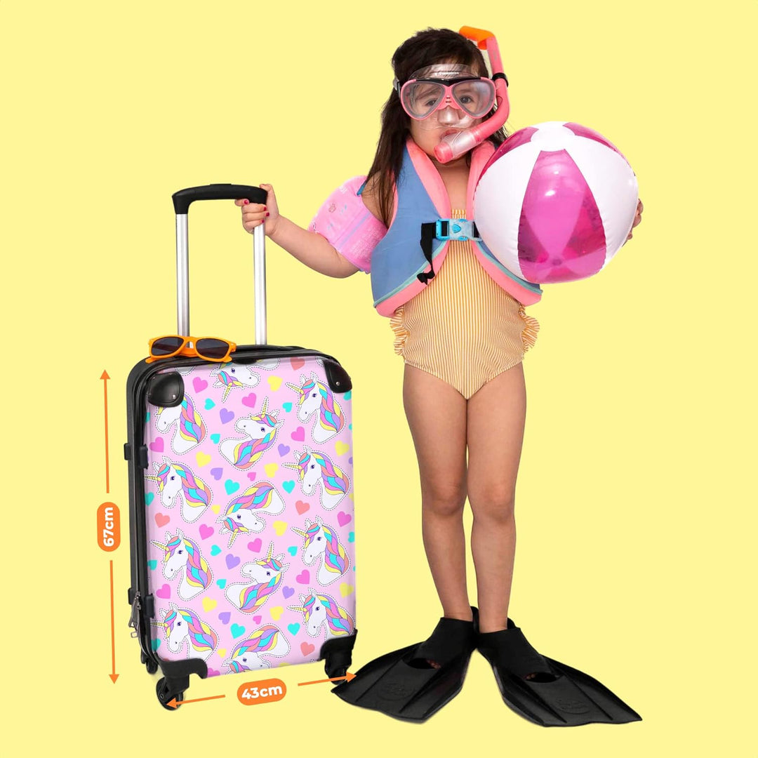 NoBoringSuitcases.com® Reisekoffer Kinder Mädchen Koffer Leicht Reisetrolley mit Rollen Gepäck Pink