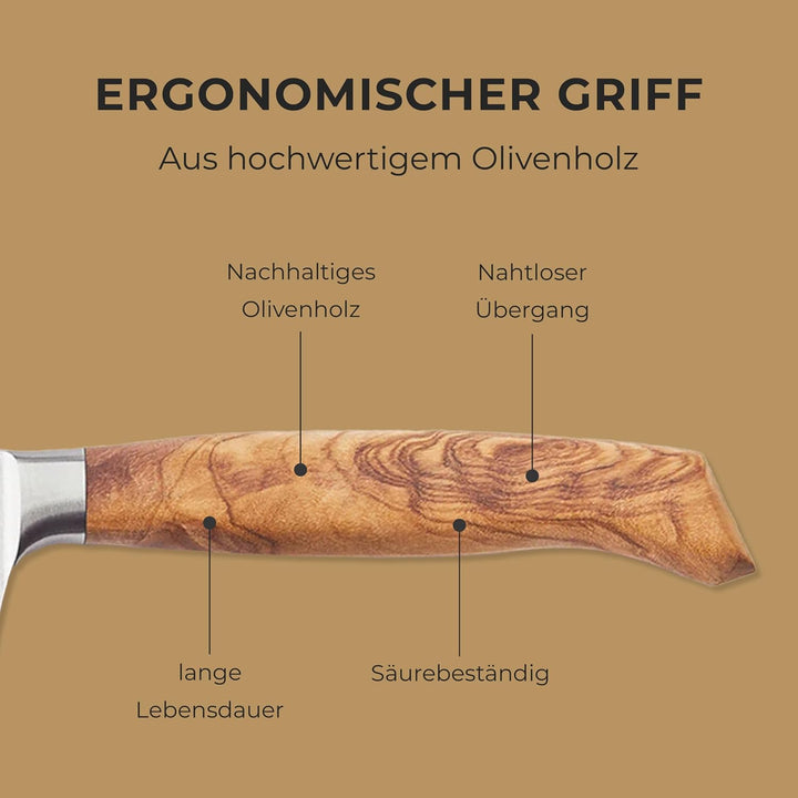 Profi Santoku Küchenmesser 16 cm mit Olivenholzgriff - Ergonomisches Kochmesser aus 100% Edelstahl f