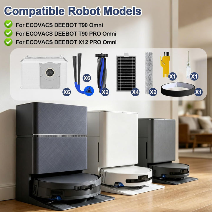 Zubehör für ECOVACS DEEBOT T90 Omni/T90 PRO Omni/X12 PRO Omni Roboterstaubsauger Ersatzteile 23er-Pa
