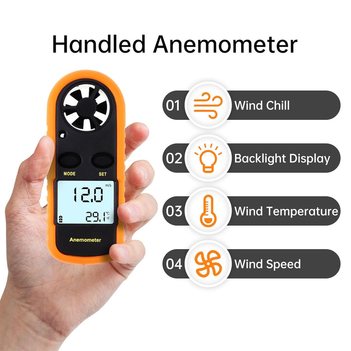 Handheld Anemometer, Digitaler Windgeschwindigkeitsmesser, Mini LCD Display Anemometer mit Schutzhül
