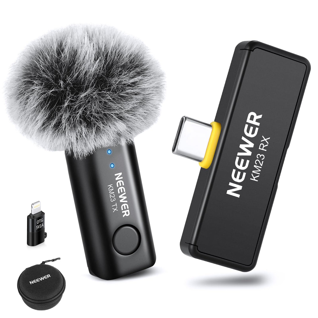 NEEWER Lavalier Kabelloses Mikrofonsystem, 1x USB C Empfänger mit OTG Adapter &amp; 1x Noise Cancelling