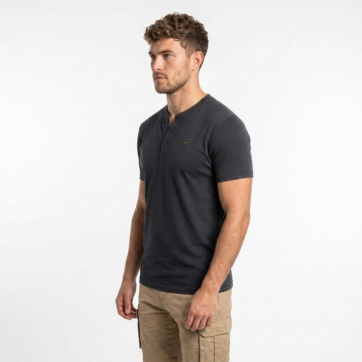 2er-Pack Herren-Henley-T-Shirts mit halben Ärmeln, leichte Henley-Oberteile Heidegrau, Holzkohle L,