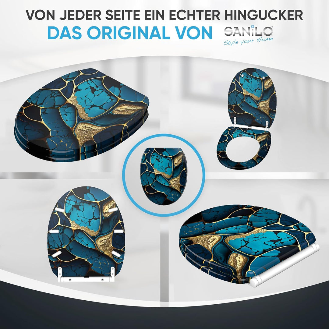 Sanilo WC Sitz mit Absenkautomatik &amp; Schnellverschluss, Toilettendeckel per Knopfdruck abnehmbar, ei