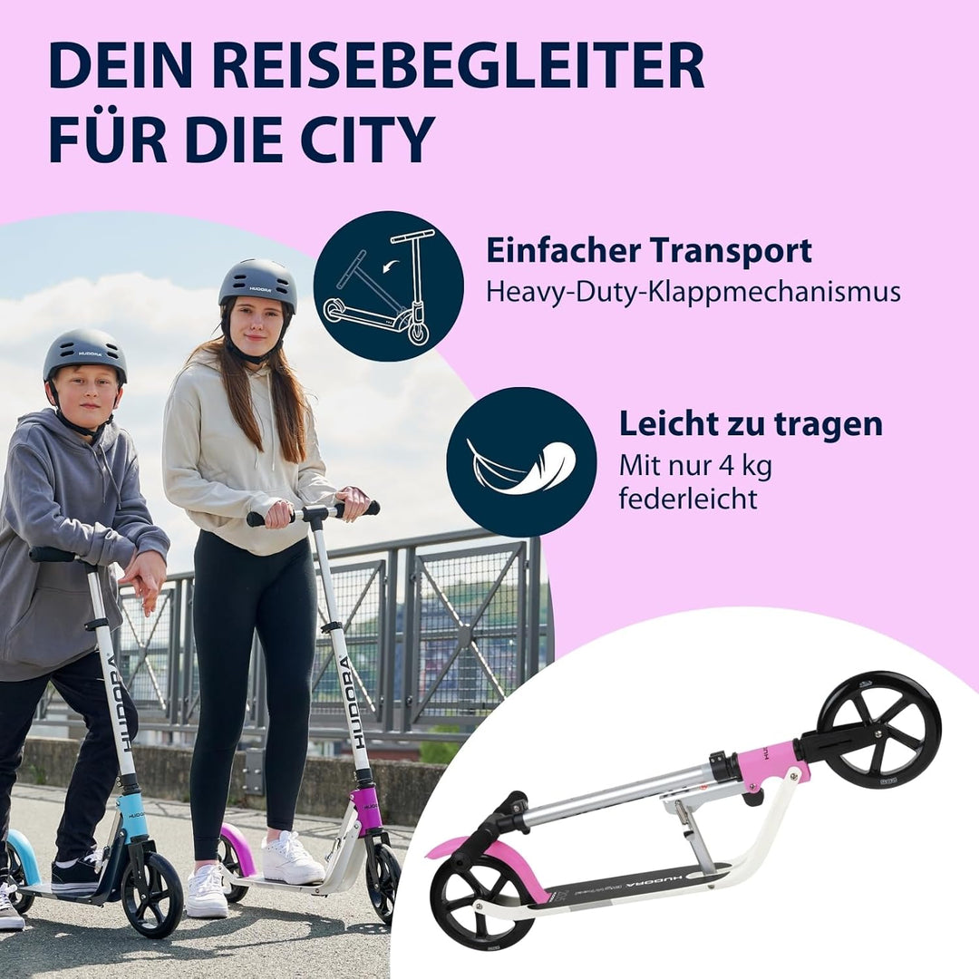 HUDORA BigWheel Pure Scooter - Stabiler Aluminium-Roller mit Ständer - Höhenverstellbarer &amp; zusammen