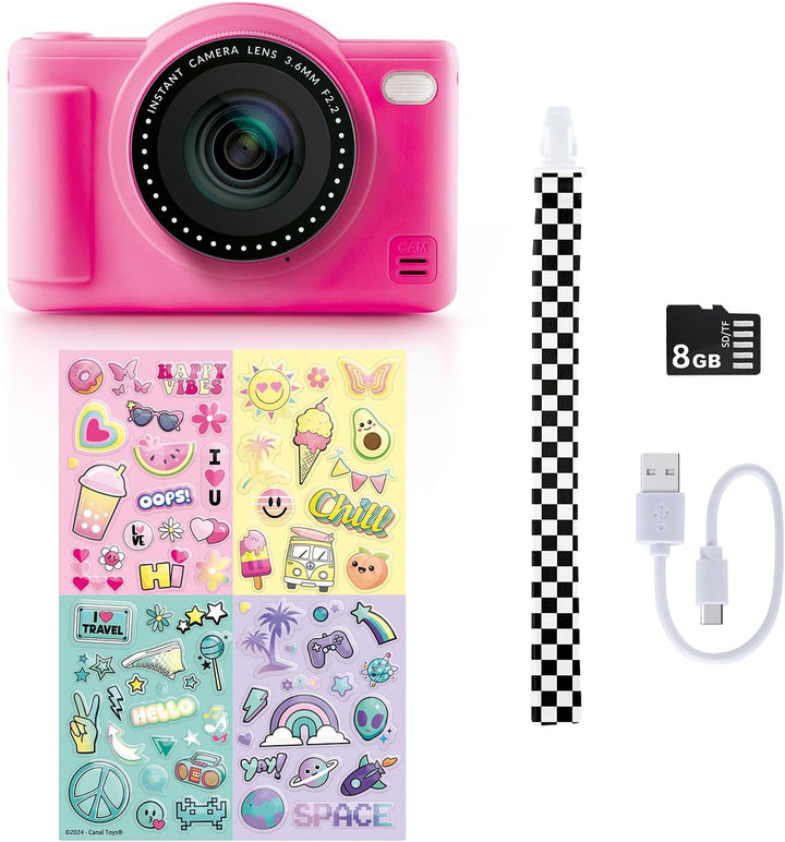 C Toys Digitalkamera für Kinder, Doppelobjektiv – kompakte Mini-Kamera in Rosa mit Selfiemodus für 8