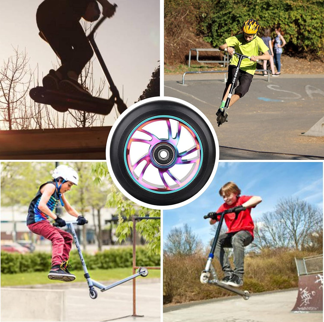Yungeln 2 Stück 100mm Stunt Scooter Ersatzräder 100 x 24mm 88A Vollreifen mit ABEC-9 Lager kompatibe