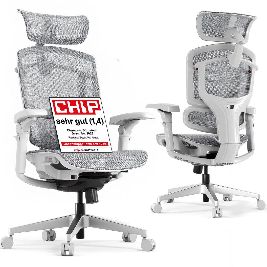 FLEXISPOT ErgoX Pro Ergonomischer Bürostuhl mit 12-stufiger Höhenverstellung, 7D-Armlehnen, 5D-Lende